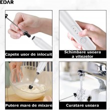 Spumator De Lapte EDAR, Accesorii Spumare Lapte Si Pentru Baterea Oualor Incluse, Cablu USB, Pentru Cafea/Cappuccino/Latte, Alb Spumator De Lapte EDAR, Accesorii Spumare Lapte Si Pentru Baterea Oualor Incluse, Cablu USB, Pentru Cafea/Cappuccino/Latte, Alb