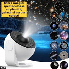 Proiector De Stele/Galaxii 3D HD Profesional SIKS Pentru Camera Copilului, 12 Discuri de Proiectie - Sistemul Solar, Planeta ...