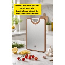 Tocator Dublu De Bucatarie SIKS Tip Placa Profesional, Fata Din Inox Si Fata Din Fibra, 360 Antibacterial, Colt Functie Mini ...