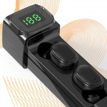 Casti wireless profesionale SIKS®, compatibile Android & iOS, cu carcasa de incarcare, negre, afisaj digital, bluetooth