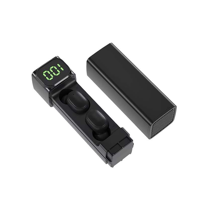 Casti wireless profesionale SIKS®, compatibile Android & iOS, cu carcasa de incarcare, negre, afisaj digital, bluetooth