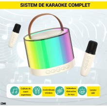 Set Boxa Bluetooth Karaoke SIKS Portabila, Cu 2 Microfoane Wireless Incluse, Pentru Copii Si Adulti, Kit 2 in 1 Pentru Petrec...
