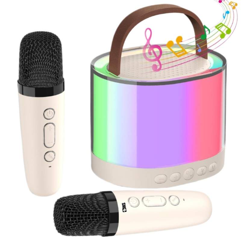 Set Boxa Bluetooth Karaoke SIKS Portabila, Cu 2 Microfoane Wireless Incluse, Pentru Copii Si Adulti, Kit 2 in 1 Pentru Petrec...