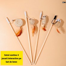 Set De 4 Jucarii SIKS Pentru Pisici Interactive Cu Pene, Pentru Stimulare Gandire Si Vanat, Pentru Interior, Soricel Cu Pene,...