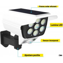 Lampa Solara SIKS Tip Camera De Supraveghere, 77 Led, Pentru Exterior, Casa, Gradina, Alee, Gard, Senzor De Miscare Si Teleco...