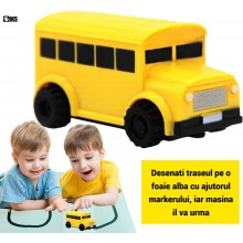 Masinuta Magica Inductiva SIKS, Model Autobuz Jucarie Interactiva Cu Senzor Optic Care Urmeaza Linia Neagra Trasata Cu Marker...