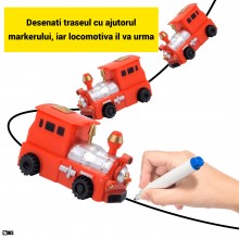 Masinuta Magica Inductiva SIKS, Model Trenulet Locomotiva Jucarie Interactiva Cu Senzor Optic Care Urmeaza Linia Neagra Trasa...