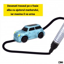 Masinuta Magica Inductiva SIKS, Jucarie Interactiva Cu Senzor Optic Care Urmeaza Linia Neagra Trasata Cu Markerul, Set Creati...