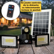 Proiector Solar LED de Exterior Cu Senzor De Miscare Si Telecomanda SIKS, 3 Surse De Lumina, Acumulator 6000 mAh, Lampa Solar...
