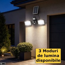 Proiector Solar LED de Exterior Cu Senzor De Miscare Si Telecomanda SIKS, 3 Surse De Lumina, Acumulator 6000 mAh, Lampa Solar...