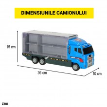 Jucarie Pentru Copii SIKS Set Camion Trailer Pentru Transport Cu Masinute, Tip Jeep, SUV, Ambulanta, Seria Politie, 6 Masini ...