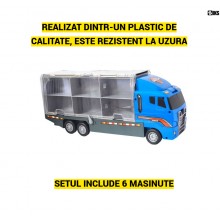 Jucarie Pentru Copii SIKS Set Camion Trailer Pentru Transport Cu Masinute, Tip Jeep, SUV, Ambulanta, Seria Politie, 6 Masini ...