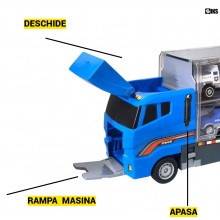 Jucarie Pentru Copii SIKS Set Camion Trailer Pentru Transport Cu Masinute, Tip Jeep, SUV, Ambulanta, Seria Politie, 6 Masini ...