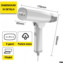 Fier De Calcat Vertical SIKS Cu Abur Portabil, Putere 1500W, Incalzire Rapida 30s, Rezervor 85 ml, Jet Puternic De Abur, Desi...