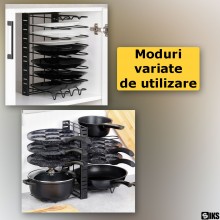 Suport Organizator SIKS Pentru Oale, Tigai Si Capace, Cu Separatoare Reglabile 19 cm, 8 Compartimente Ajustabile, Din Metal, ... Suport Organizator SIKS Pentru Oale, Tigai Si Capace, Cu Separatoare Reglabile 19 cm, 8 Compartimente Ajustabile, Din Metal, ...