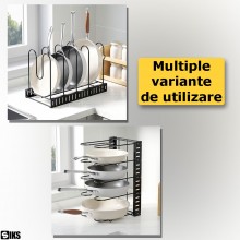 Suport Organizator SIKS Pentru Oale, Tigai Si Capace, Cu Separatoare Reglabile 19 cm, 5 Compartimente Ajustabile, Din Metal, ... Suport Organizator SIKS Pentru Oale, Tigai Si Capace, Cu Separatoare Reglabile 19 cm, 5 Compartimente Ajustabile, Din Metal, ...