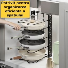 Suport Organizator SIKS Pentru Oale, Tigai Si Capace, Cu Separatoare Reglabile 19 cm, 5 Compartimente Ajustabile, Din Metal, ...