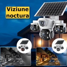 Camera Supraveghere Video Tripla SIKS, Incarcare Solara, Conectare WiFi Si SIM 4G, 12MP, Slot MicroSD, Monitorizare Vocala, R...