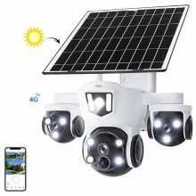 Camera Supraveghere Video Tripla SIKS, Incarcare Solara, Conectare WiFi Si SIM 4G, 12MP, Slot MicroSD, Monitorizare Vocala, R...