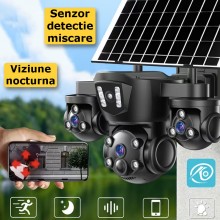 Camera Supraveghere Video Tripla SIKS, Incarcare Solara, Conectare WiFi / SIM 4G, 12MP, Slot MicroSD, Monitorizare Vocala, Ro...