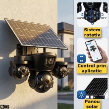 Camera Supraveghere Video Tripla SIKS, Incarcare Solara, Conectare WiFi / SIM 4G, 12MP, Slot MicroSD, Monitorizare Vocala, Ro...