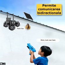 Camera Supraveghere Video Tripla SIKS, Incarcare Solara, Conectare WiFi / SIM 4G, 12MP, Slot MicroSD, Monitorizare Vocala, Ro...