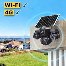 Camera Supraveghere Video Tripla SIKS, Incarcare Solara, Conectare WiFi / SIM 4G, 12MP, Slot MicroSD, Monitorizare Vocala, Ro...