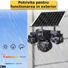 Camera Supraveghere Video Tripla SIKS, Incarcare Solara, Conectare WiFi / SIM 4G, 12MP, Slot MicroSD, Monitorizare Vocala, Ro...