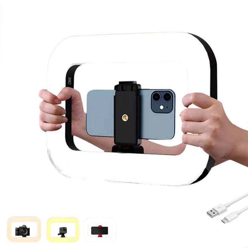Lampa Ring Led Light Profesionala SIKS Cu Suport Telefon Portabila, 3 Moduri De Lumina Calda/Rece/Neutra, Acumulator Incorpor...