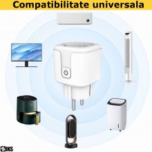 Priza Smart SIKS, Priza WiFi Inteligenta Cu Monitorizare Consum Energie, Priza Cu Control Vocal Prin Aplicatie Amazon Alexa S...