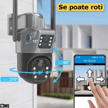 Camera Supraveghere Video 4K UltraHD SIKS, 2 Lentile, Panou Incarcare Solara, WiFi, 6MP, Slot MicroSD, Monitorizare Vocala, R...
