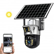 Camera Supraveghere Video 4K UltraHD SIKS, 2 Lentile, Panou Incarcare Solara, WiFi, 6MP, Slot MicroSD, Monitorizare Vocala, R...