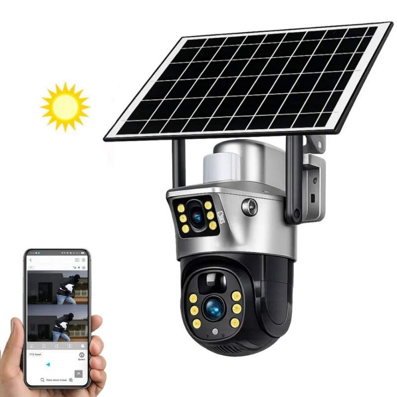 Camera Supraveghere Video 4K UltraHD SIKS, 2 Lentile, Panou Incarcare Solara, WiFi, 6MP, Slot MicroSD, Monitorizare Vocala, R...