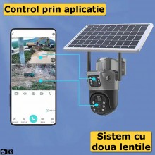 Camera Supraveghere Video 4K UltraHD SIKS, 2 Lentile, Panou Incarcare Solara, WiFi, 6MP, Slot MicroSD, Monitorizare Vocala, R...