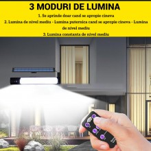 Lampa Solara SIKS De Exterior, Carlig De Prindere, Montare Perete, Telecomanda, 3 Moduri De Lumina, Senzor Miscare, Panou Sep... Lampa Solara SIKS De Exterior, Carlig De Prindere, Montare Perete, Telecomanda, 3 Moduri De Lumina, Senzor Miscare, Panou Sep...