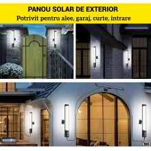 Lampa Solara SIKS De Exterior, Carlig De Prindere, Montare Perete, Telecomanda, 3 Moduri De Lumina, Senzor Miscare, Panou Sep...