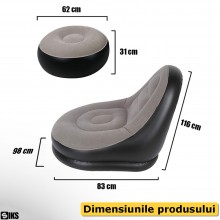Set Fotoliu Gonflabil SIKS Cu Suport Pentru Picioare, Exterior Catifelat, Realizat Din PVC, Dimensiuni Fotoliu 116x98x83cm, S...