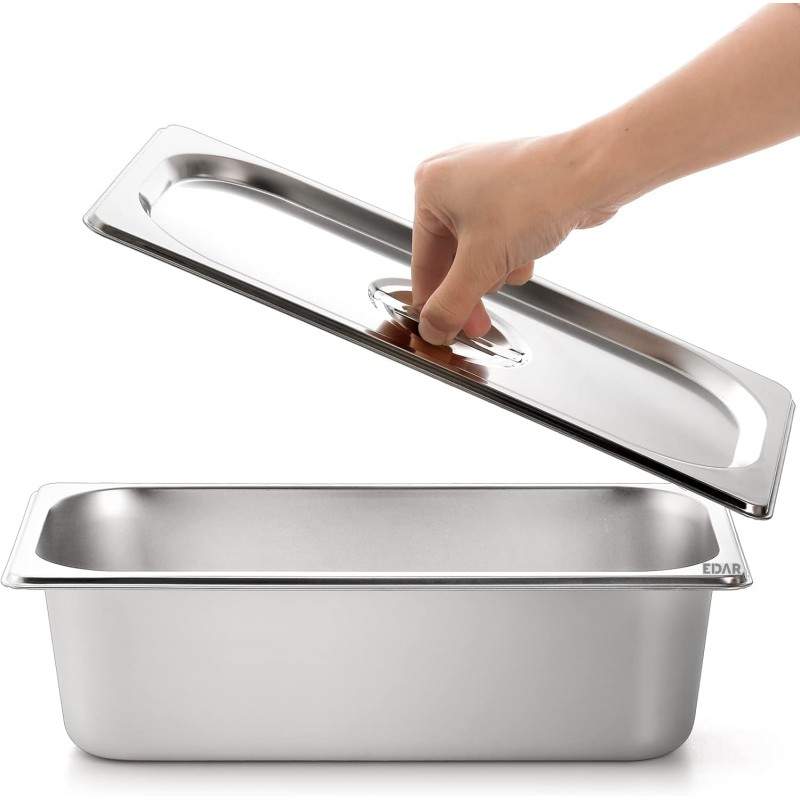 Tava Gastronorm EDAR GN din Inox cu Capac, 6.2L, 32.5x17.5x10 cm, Stivuibila, Compatibila Cuptor si Frigider, Potrivit pentru... Tava Gastronorm EDAR GN din Inox cu Capac, 6.2L, 32.5x17.5x10 cm, Stivuibila, Compatibila Cuptor si Frigider, Potrivit pentru...