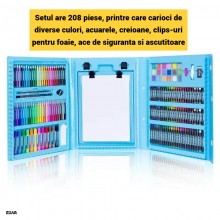 Set Creativ EDAR Desen si Pictura Copii, 208 piese, Creioane Colorate, Carioci si Acuarele, Accesorii, Trusa Compartimentata ...