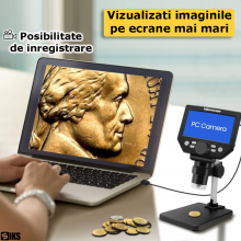 Microscop Digital SIKS, Ecran LCD 4.3 Inch, Full HD, Multifunctional, 1-1000X, Iluminat Cu 8 LED-uri Reglabile, Compatibil Wi...