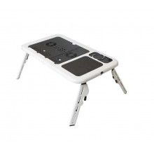 Masa laptop SIKS® 2 ventilatoare, suport pahar si mouse, multifunctionala, alb/negru