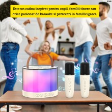 Set Karaoke Boxa Bluetooth EDAR K52 Portabila, 2 Microfoane Wireless, Pentru Copii si Adulti, Efecte Vocale si Lumini RGB LED...