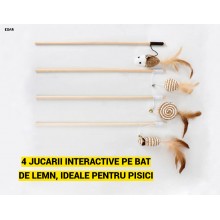 Set EDAR 4 Jucarii Interactive Pentru Pisici Cu Pene - Soricel, Ghem, Roata - Stimulare Instinct Vanat si Distractie Interior...