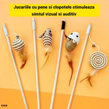 Set EDAR 4 Jucarii Interactive Pentru Pisici Cu Pene - Soricel, Ghem, Roata - Stimulare Instinct Vanat si Distractie Interior...
