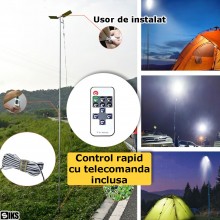 Lampa LED Telescopica Pentru Camping/Pescuit/Vanatoare SIKS Tip Undita, Inaltime Pana la 5 Metri Reglabila, Proiector Cu 2 Pa...