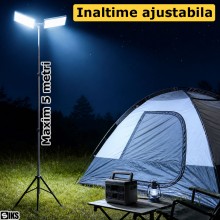 Lampa LED Telescopica Pentru Camping/Pescuit/Vanatoare SIKS Tip Undita, Inaltime Pana la 5 Metri Reglabila, Proiector Cu 2 Pa...