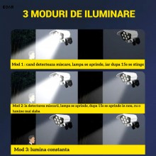 Lampa Solara EDAR Tip Camera De Supraveghere, 77 LED, cu Senzor de Miscare si Telecomanda, pentru Exterior, Gradina si Alee, ...