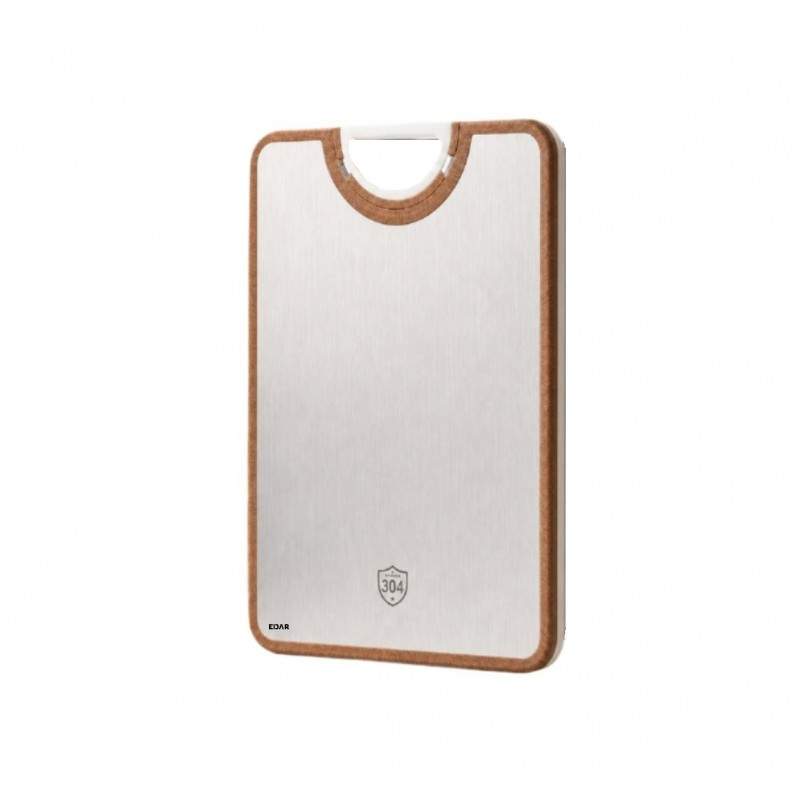 Tocator Dublu Bucatarie EDAR, Fata Inox si Fibra, 360 Antibacterial, Mini Razatoare, Maner Rotativ, 41.5x28.5 cm, Argintiu/Ma...