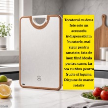 Tocator Dublu Bucatarie EDAR, Fata Inox si Fibra, 360 Antibacterial, Mini Razatoare, Maner Rotativ, 41.5x28.5 cm, Argintiu/Ma...