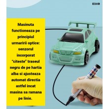 Masinuta Interactiva EDAR Model Supra cu Senzor Optic, Urmareste Linia Desenata, Jucarie Educativa cu Marker Inclus, Albastru